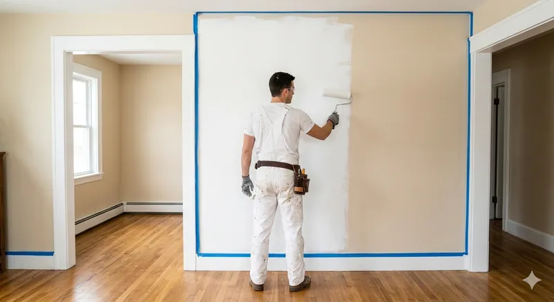 Profesionalni slikopleskar pri natančnem delu